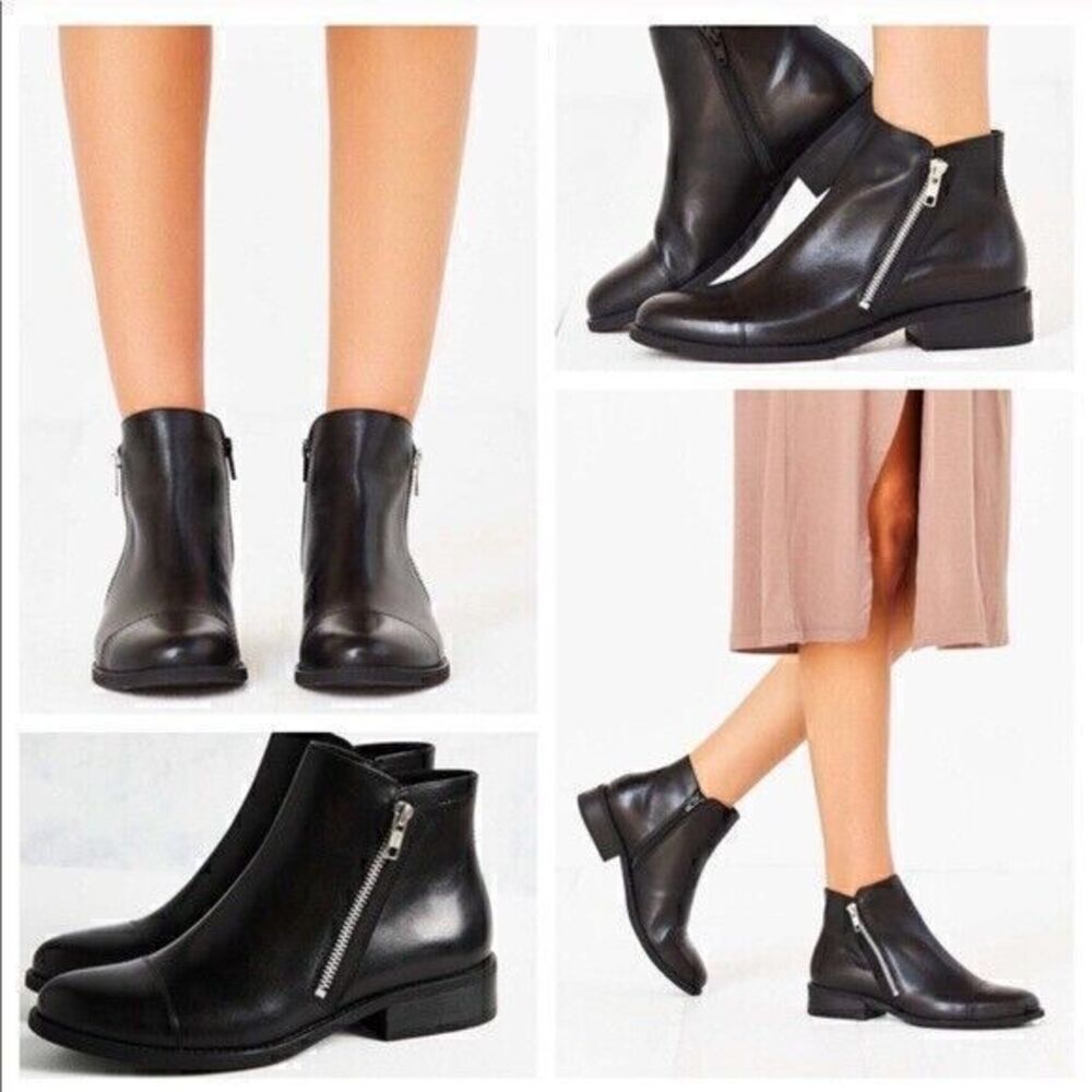 Vagabond Cary Women's Size 8 US- 38 EU Classic Black Leather Dual Zip Ankle Boot